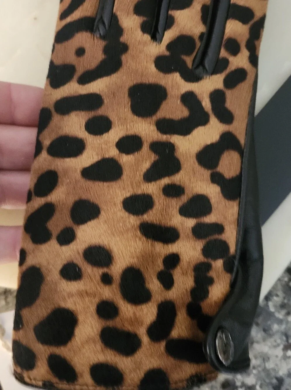 NWT Karl Lagerfeld Black & Leopard Print Women's Goat Nappa Leather Gloves